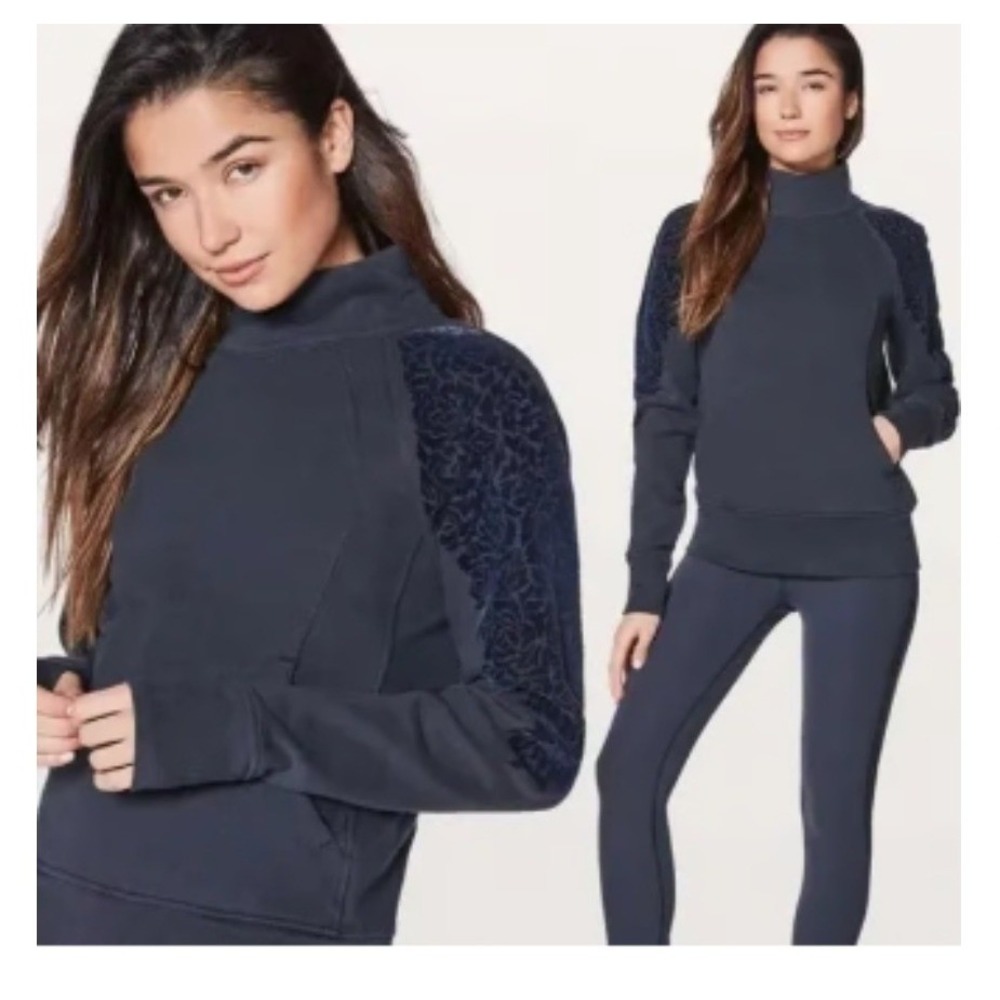 Lululemon Scuba Pullover Navy‎ Good Velvet Floral Funnel Neck Sweatshirt